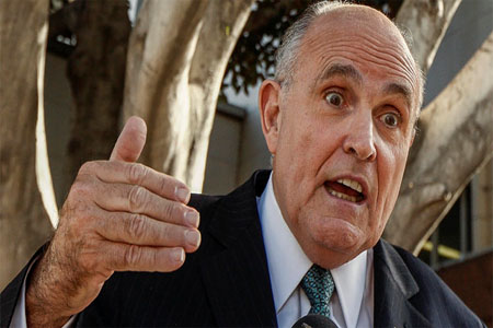 Lawyer and former New York City Mayor Rudy Giuliani comments on a lawsuit filed against video game giant Activision by former Panamanian dictator Manuel Noriega outside Los Angeles Superior court in Los Angeles Thursday, Oct. 16, 2014. (AP)
