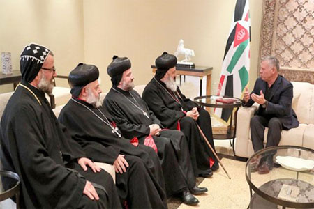 -His Majesty King Abdullah meets with Patriarch Mor Ignatius Aphrem II, Patriarch of Antioch and All the East and Supreme Head of the Universal Syriac Orthodox Church, and his accompanying delegation on Tuesday (Photo courtesy of Royal Court)