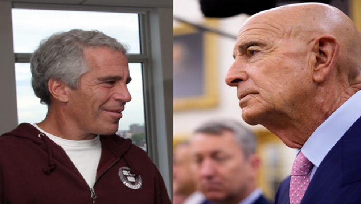Tom Barrack (right), Jeffrey Epstein (left).