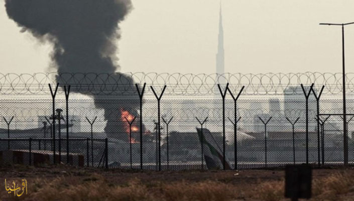 A fire near Dubai airport after an Iranian target. 